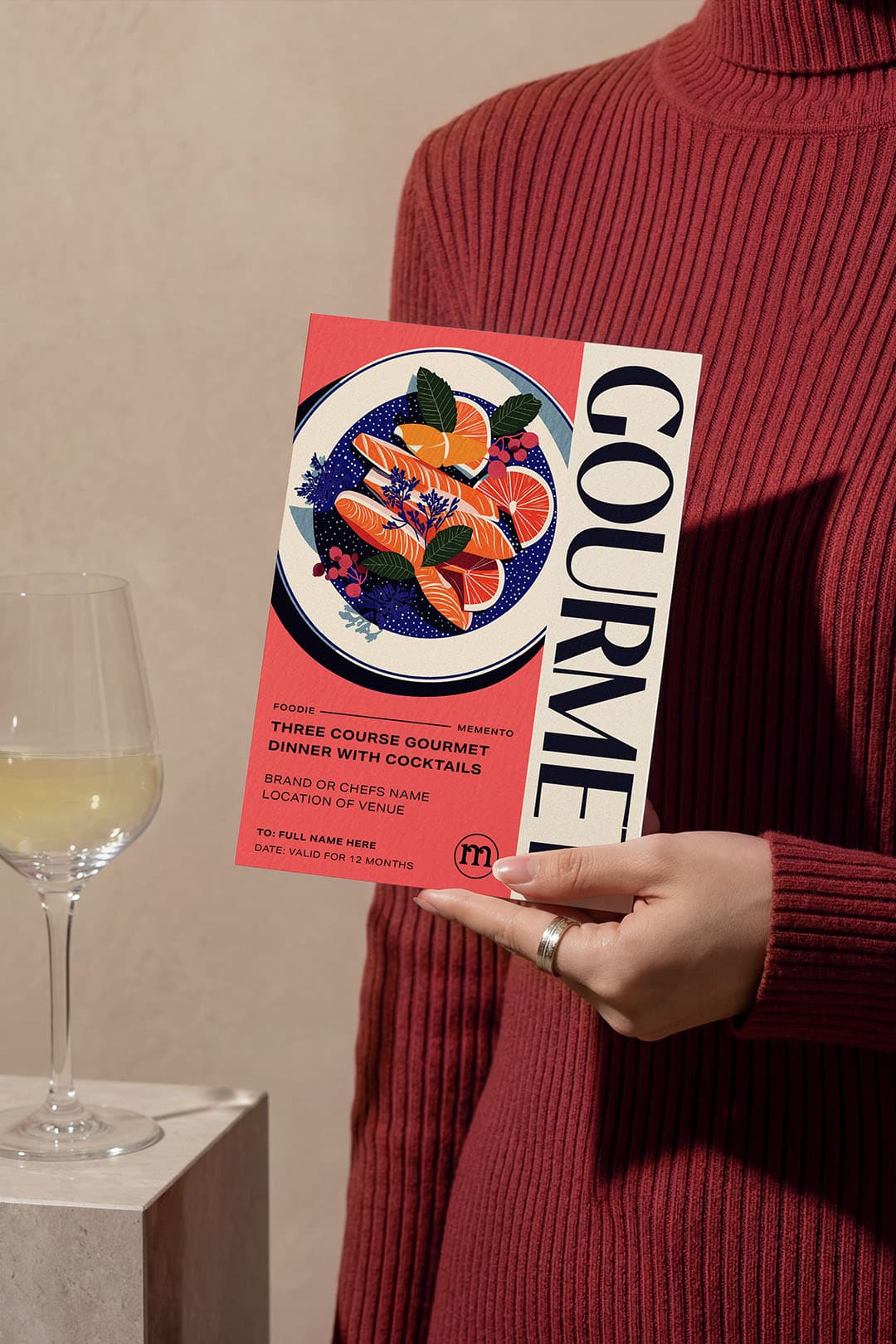 Hands holding a personalised Momeo gourmet dining keepsake ticket