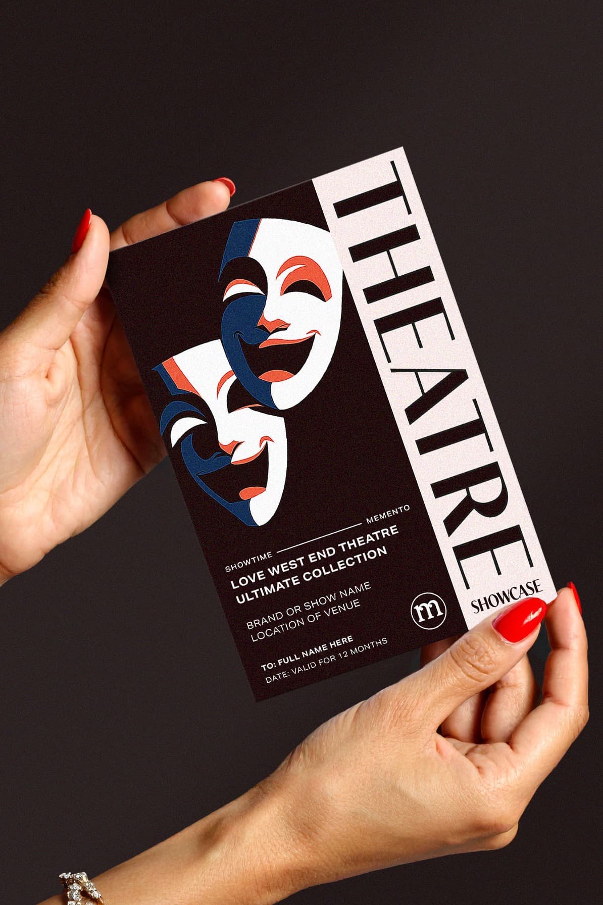 Personalised Momeo Theatre keepsake ticket held in hand — West End theatre gift