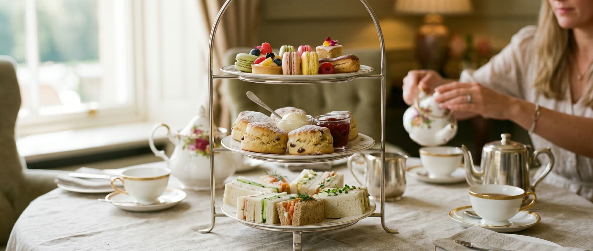 A personalised afternoon tea keepsake ticket beside an elegant tea setting